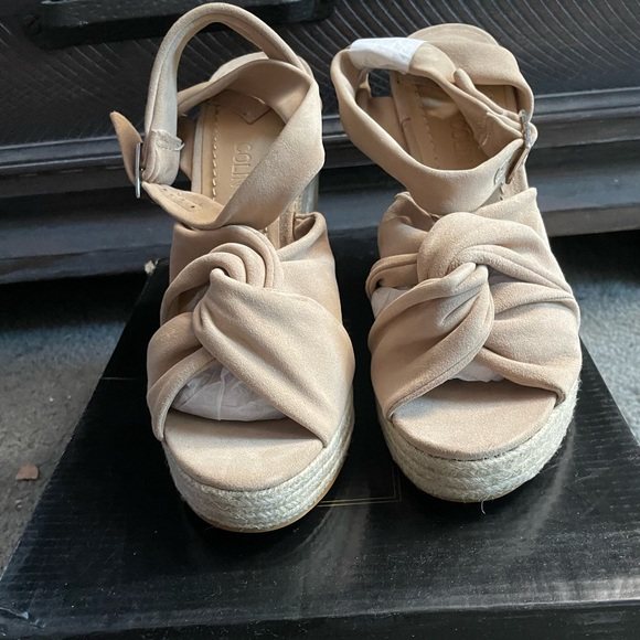 Colin Stuart espadrille natural suede ankle strap wedge💛 - Picture 1 of 4